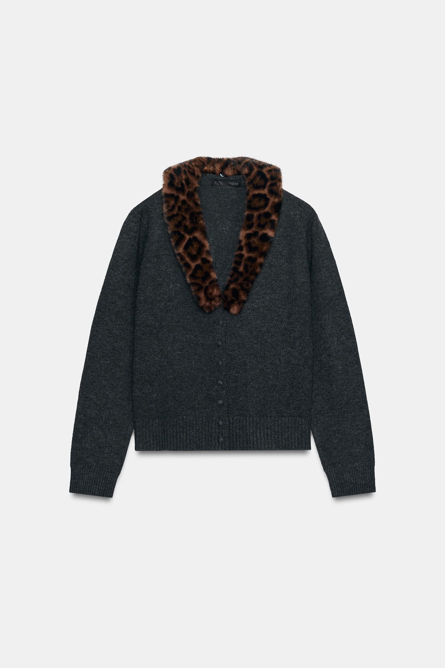 Женский кардиган Zara Cardigan with Detachable Lapel, цвет: Антрацитовый серый — фото 7