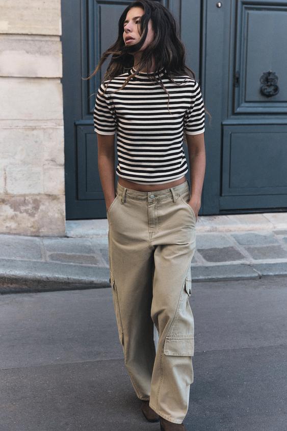 STRIPED KNIT TOP - Ecru / Maroon by Zara - Image 0