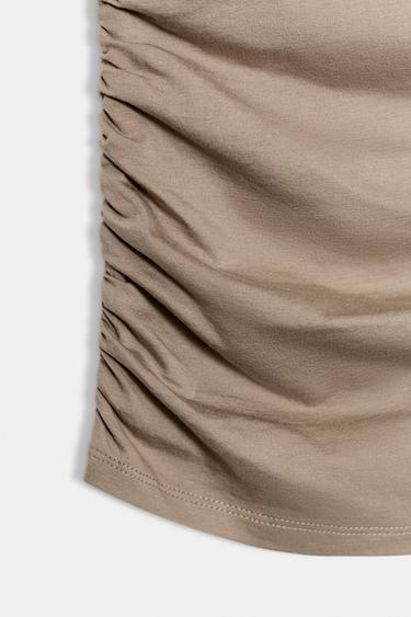 DRAPED SHORT SLEEVE T-SHIRT - Mid-camel by Zara - Image 7