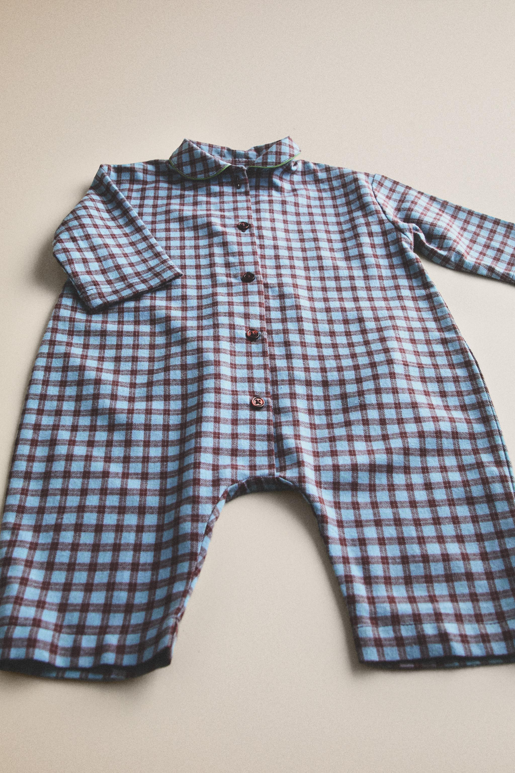 KIDS' PLAID FLANNEL FOOTED ROMPER — Blue