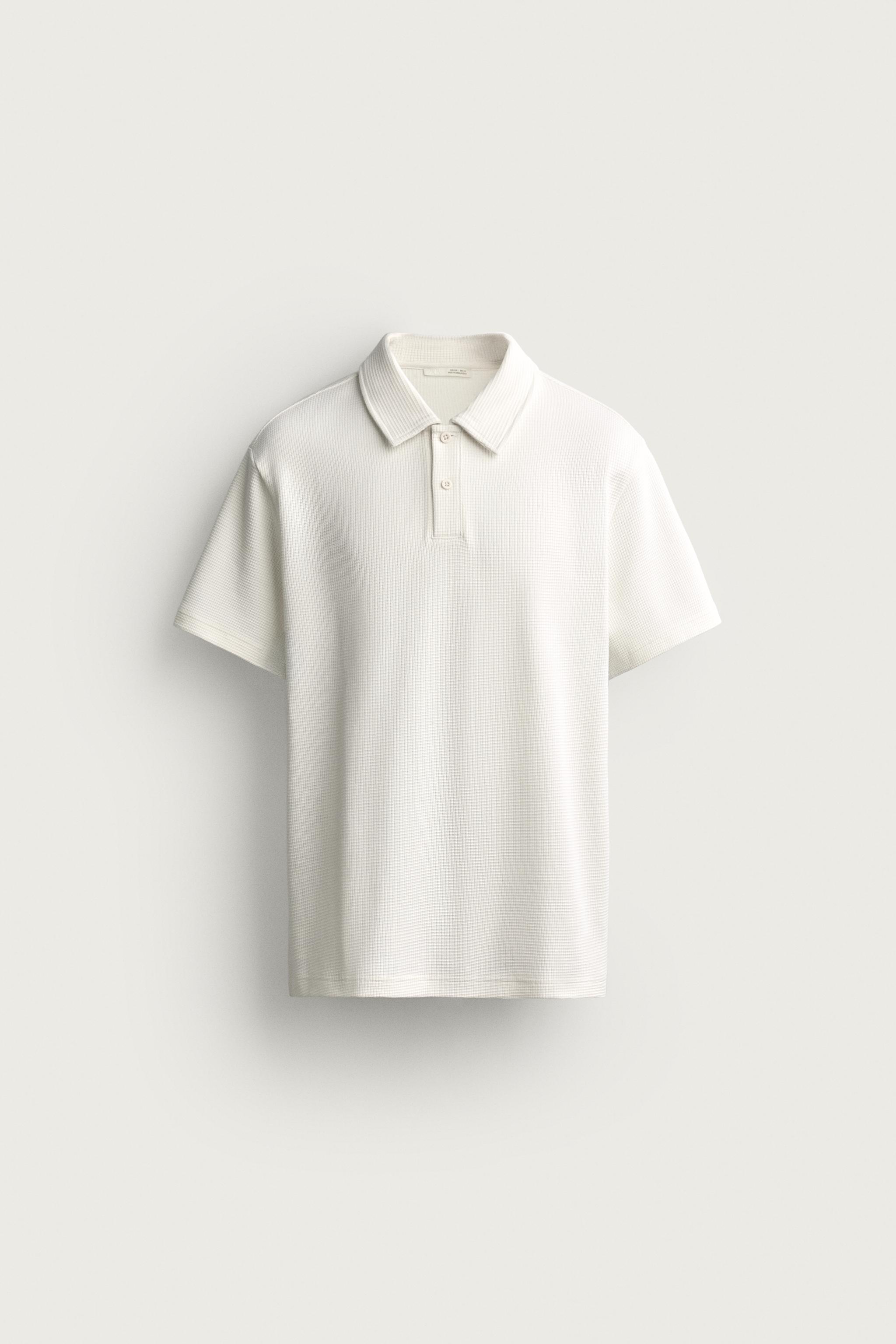 WAFFLE TEXTURE POLO — Ecru