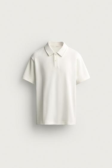 WAFFLE-KNIT TEXTURED POLO SHIRT - Ecru by Zara