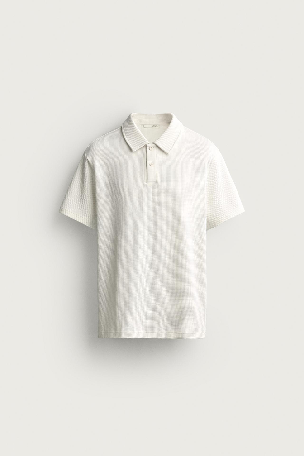 WAFFLE TEXTURED POLO SHIRT — Ecru