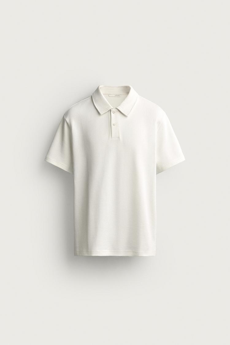 WAFFLE TEXTURED POLO SHIRT — Ecru
