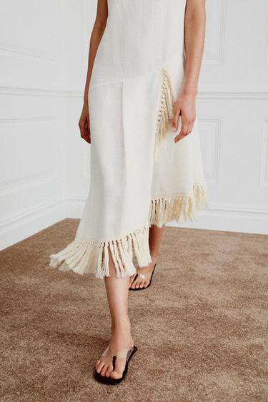 ROBE EN LIN À FRANGES ZW COLLECTION - Beige clair de Zara - Image 4
