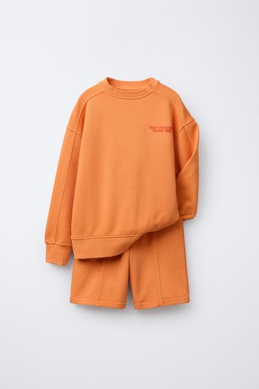 Zara TEXT SWEATSHIRT AND LABEL BERMUDA SET - Orange