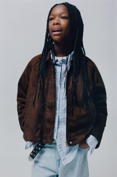 FAUX SUEDE BOMBER JACKET - Chocolate by Zara