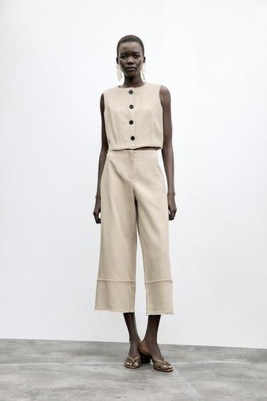 RUSTIC FRAYED WAISTCOAT WITH LINEN - Sand by Zara - Image 0