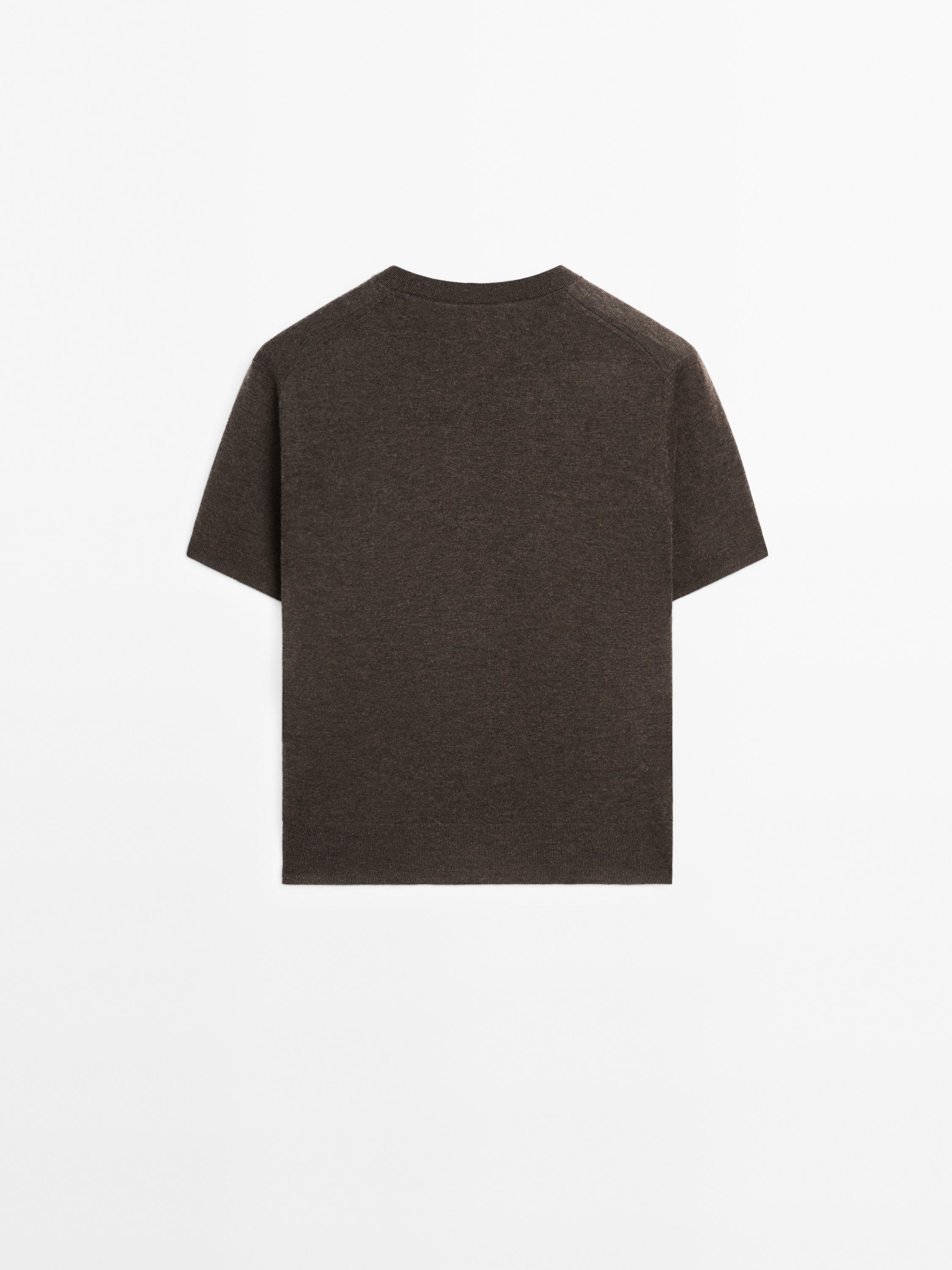 Short-sleeve wool blend knit sweater