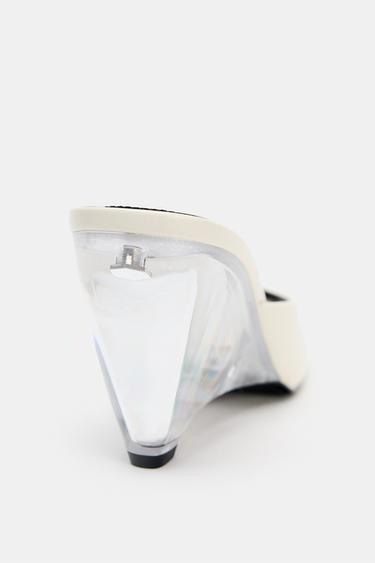 LEATHER TRANSPARENT WEDGE MULES - Ecru White by Zara - Image 6