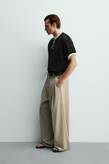 PANTALON COUPE LARGE À PLIS - Beige de Zara - Image 3