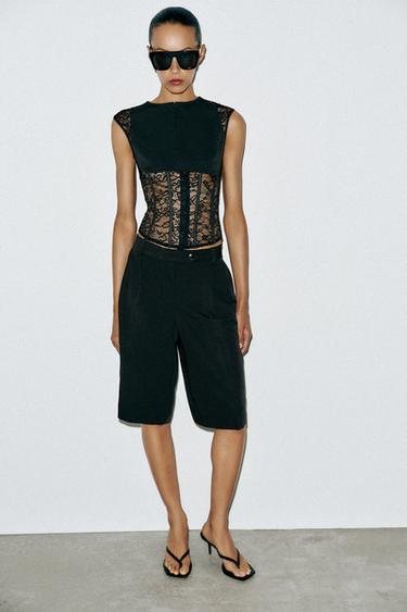TOP ENCAJE COMBINADO - Negro de Zara - Imagen 0