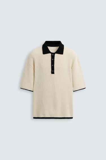 CONTRAST TEXTURED KNIT POLO SHIRT - Ecru by Zara