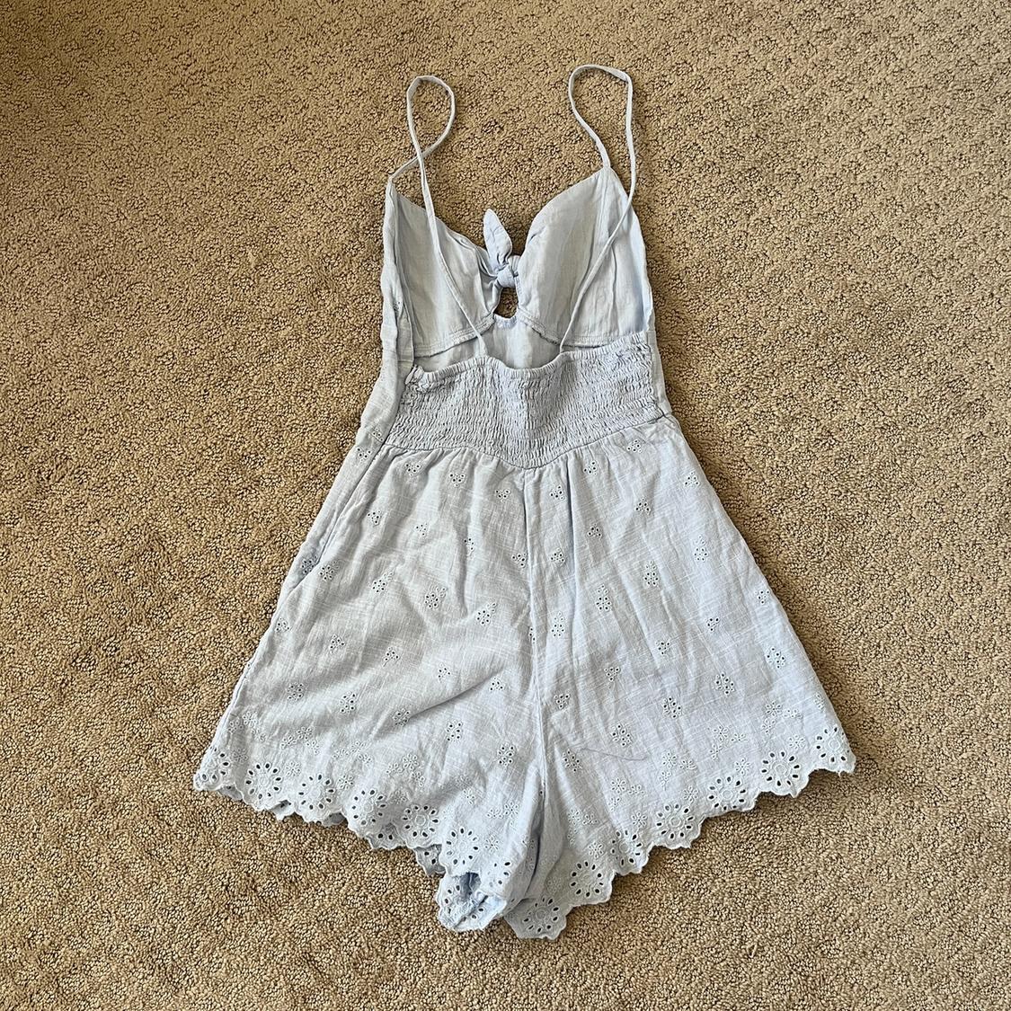 NEW ROMPER ONESIE LIGHT BLUE BOW SPAGHETTI STRAPS EYELET DETAIL SIDE ZIP XS - Image 3