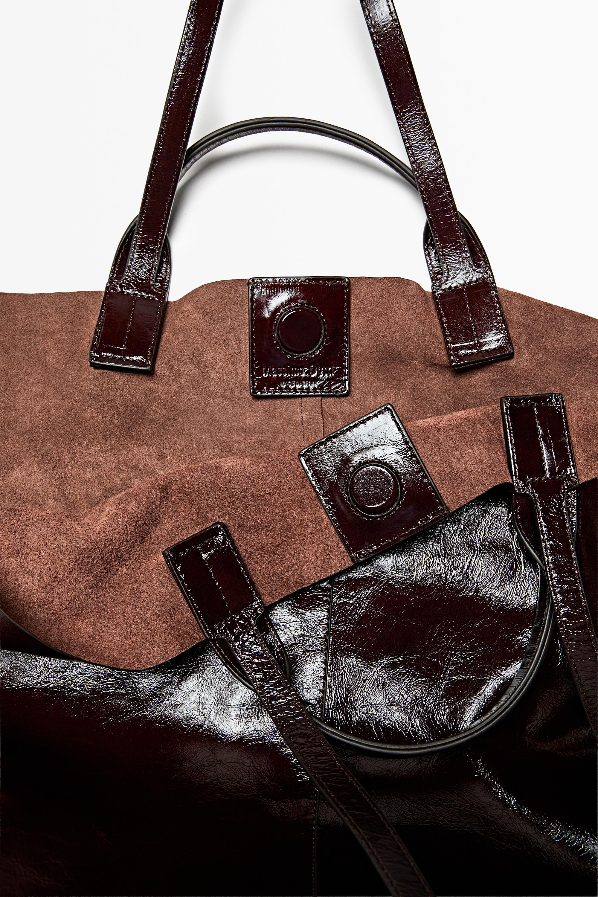 Maxi tote bag en cuir nappa craquelé