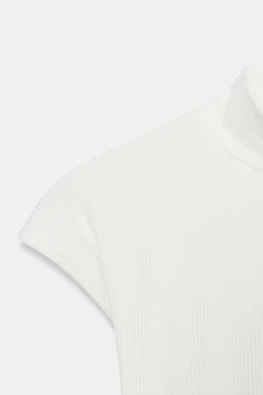 T-SHIRT CÔTELÉ COL CHEMINÉE - Écru de Zara - Image 3