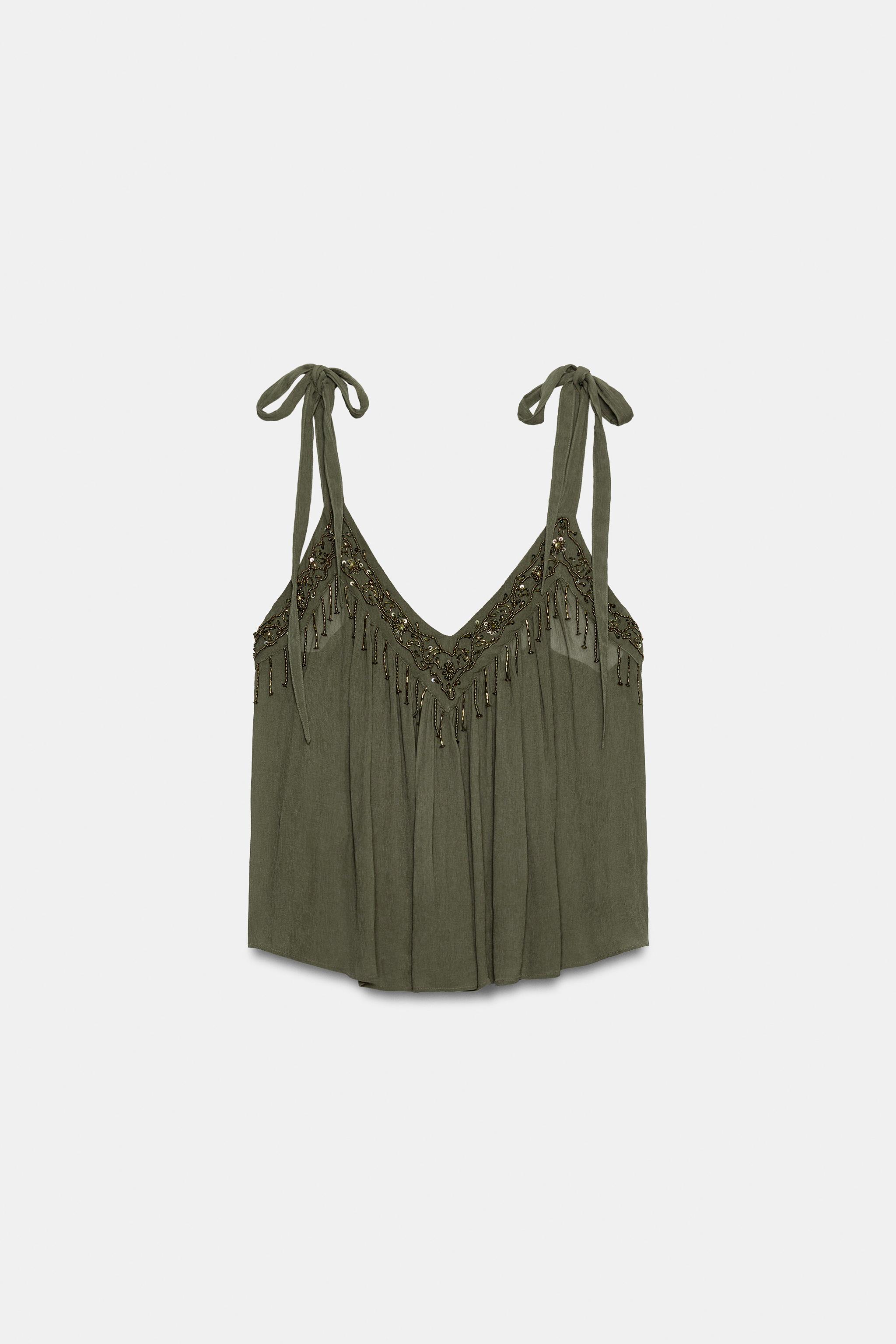 Женские рубашки Zara BEADED SEQUIN TOP — фото 9