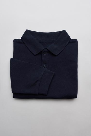 POLO PIQUÊ BÁSICA - Azul-marinho da Zara