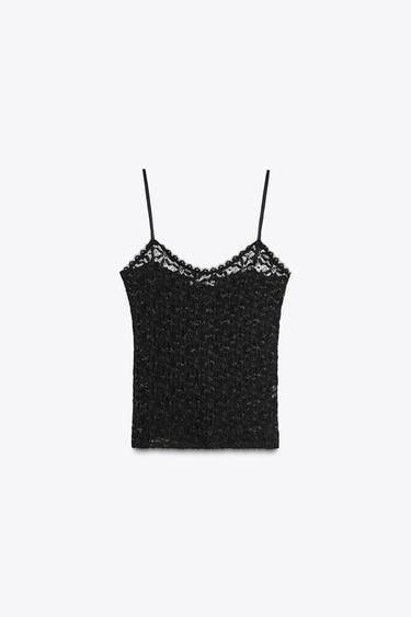 TOP ENCAJE TIRANTES - Negro de Zara
