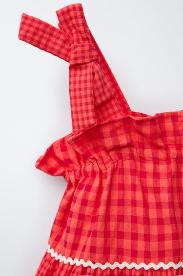 CASA LAWA © X ZARA KIDS CHECK DRESS WITH WAVY TRIM - Red / Coral by Zara - Image 2