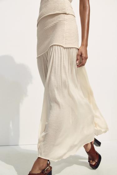 COMBINED KNIT MIDI SKIRT - Ecru by Zara