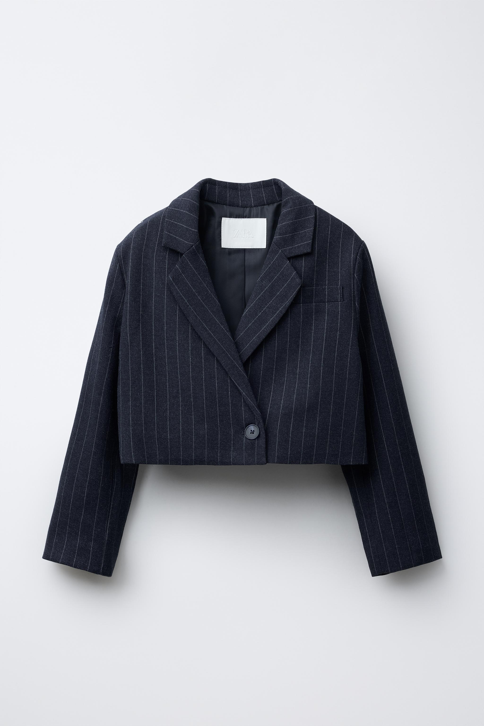 クロップド丈ピンストライプブレザー - ネイビーブルー | ZARA