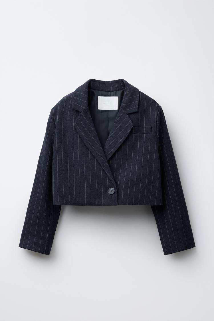 PINSTRIPE CROPPED BLAZER Navy blue ZARA Ireland