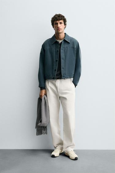 Zara WASHED CROPPED FIT JACKET - Petrol blue