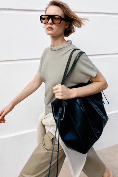 BOLSO SHOPPER FRUNCIDO - Verde de Zara