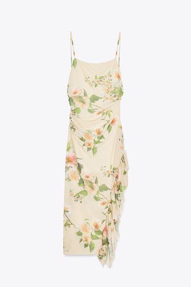 ROBE IMPRIMÉE FLEURS À VOLANTS - Sable de Zara - Image 4