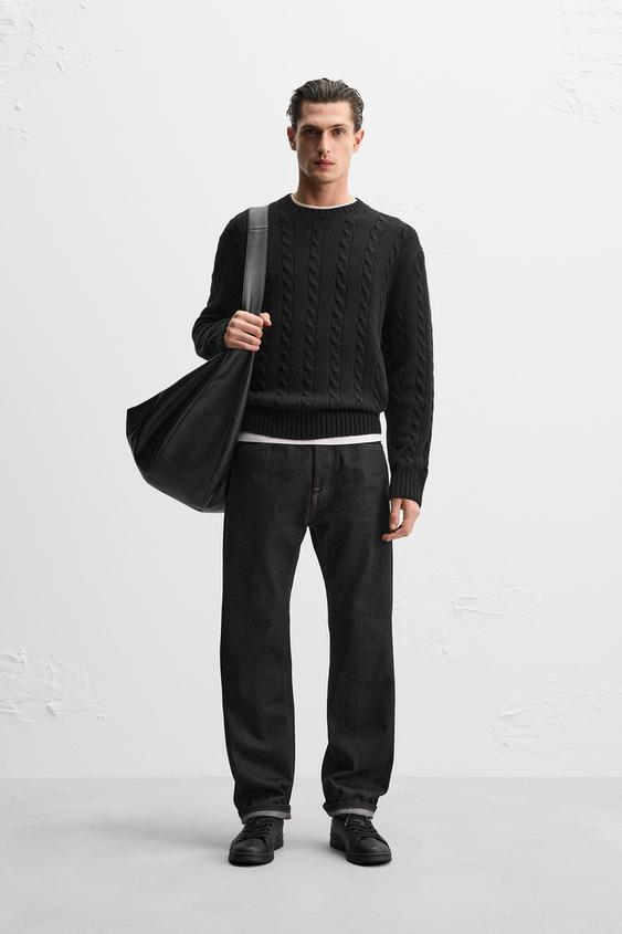 WOOL CABLE KNIT SWEATER Black ZARA Canada