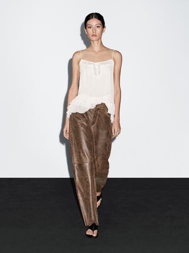 Zara Distressed nappa leather trousers - Brown - Image 0
