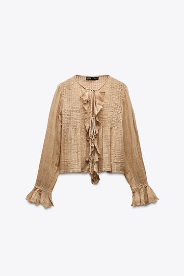 Zara 荷葉邊飾紋理襯衫 - 蛋捲色