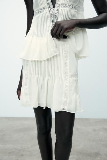 JUPE PLISSÉE DENTELLE - Blanc cassé de Zara - Image 1