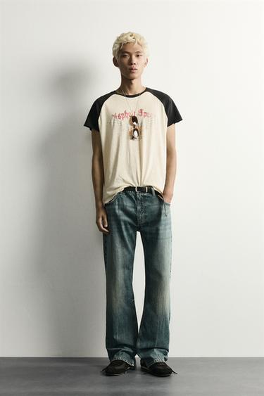 WASHED COLOUR BLOCK PRINT T-SHIRT - Oyster-white by Zara