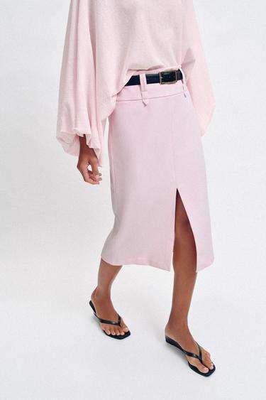 BELTED PENCIL MIDI SKIRT - Pink by Zara