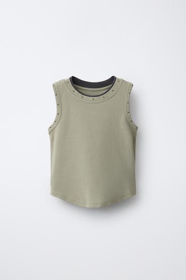 CAMISETA RIB TACHAS - Khaki de Zara - Imagen 0