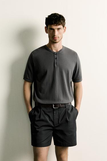 KNIT HENLEY T-SHIRT - Charcoal grey by Zara