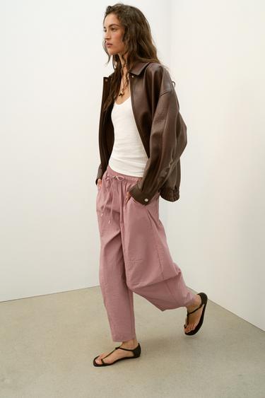 BARREL TROUSERS WITH ELASTICATED WAIST - Pale pink by Zara - Image 4