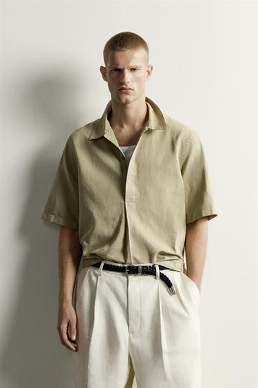 Zara WASHED RELAXED FIT POLO SHIRT - Khaki