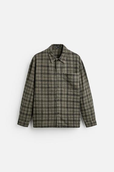 SOBRECAMISA CUADROS PIERCING - Khaki de Zara