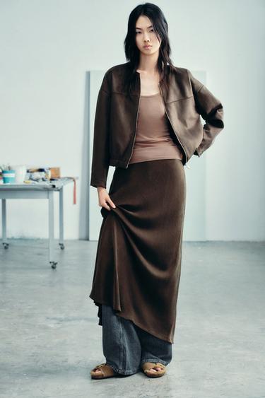 Zara 人造麂皮飛行員外套 - 巧克力色