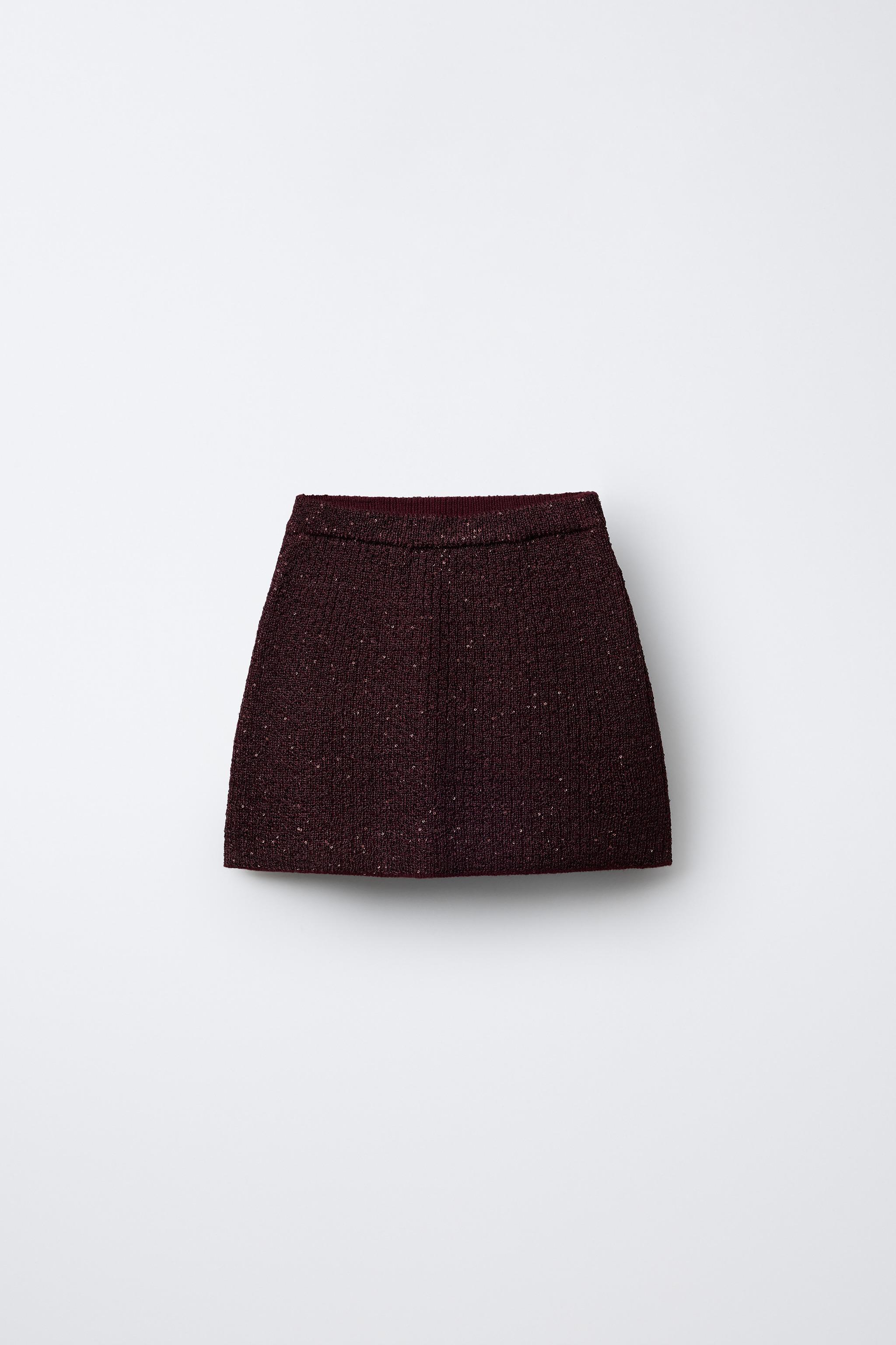 SEQUIN KNIT SKIRT - Burgundy | ZARA Canada