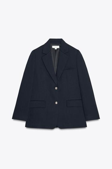 STRAIGHT FIT BUTTONED BLAZER - Navy blue by Zara - Image 5
