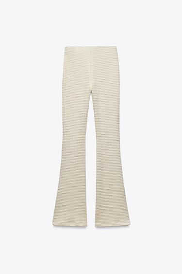 TEXTURED FLARED TROUSERS - Ecru / Beige by Zara - Image 4