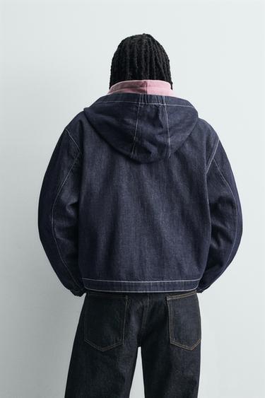 HOODED DENIM JACKET WITH TOPSTITCHING - Indigo by Zara - Image 2