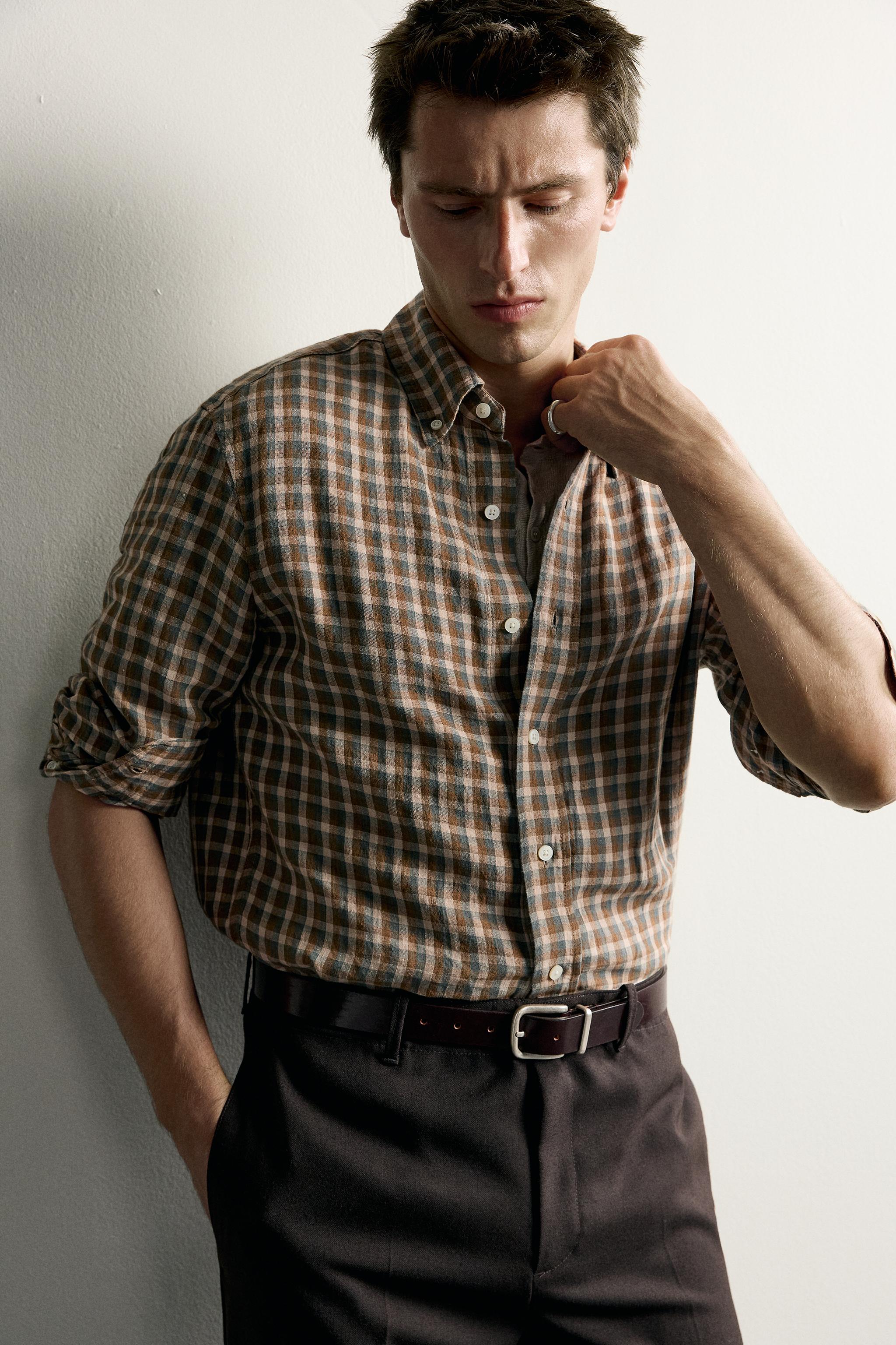 100% LINEN CHECKED SHIRT