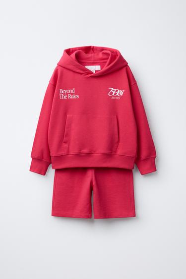 Zara TEXT HOODIE AND BERMUDA SET - Pink