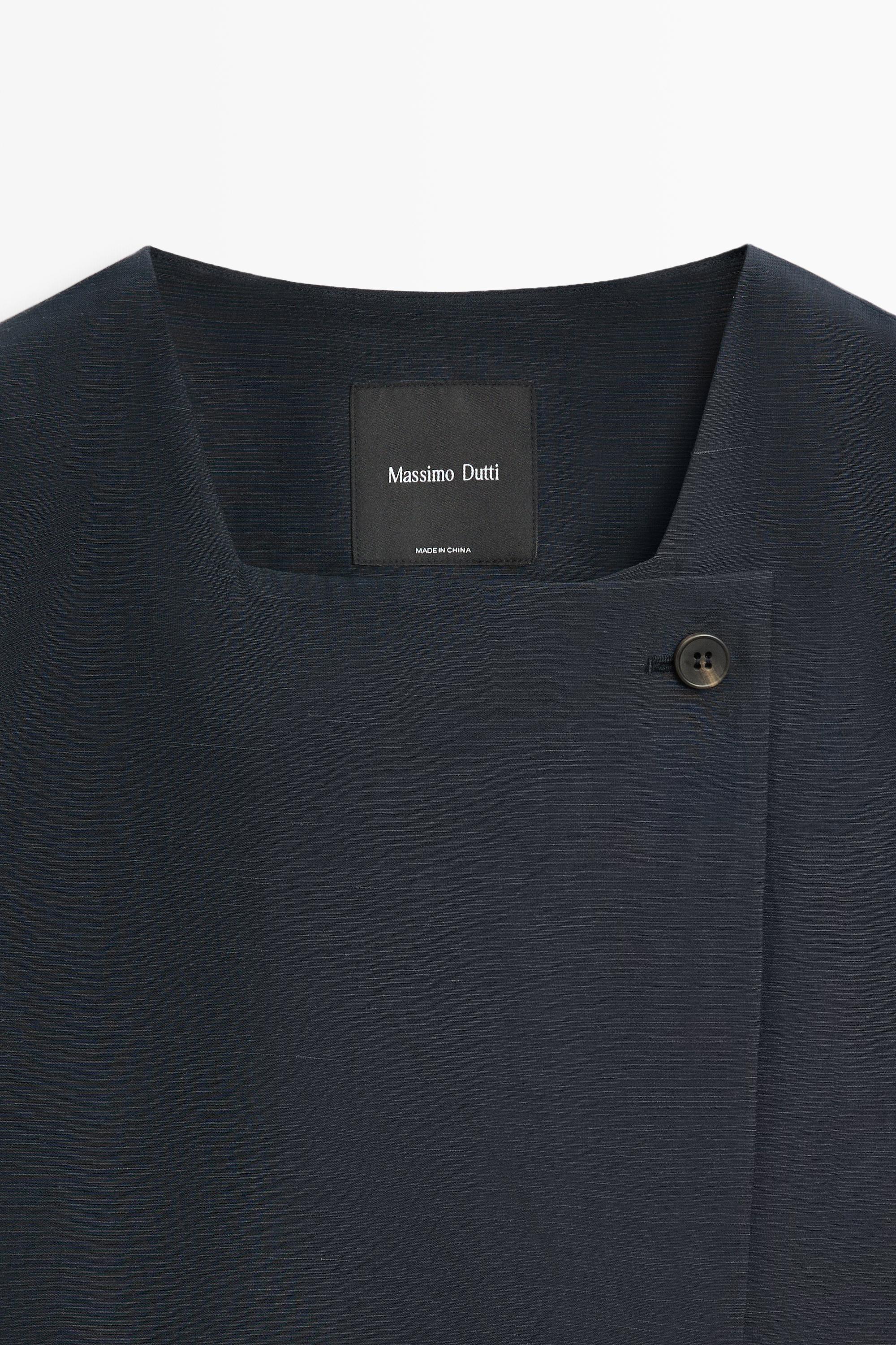 Linen blend asymmetric button-up vest — Navy blue
