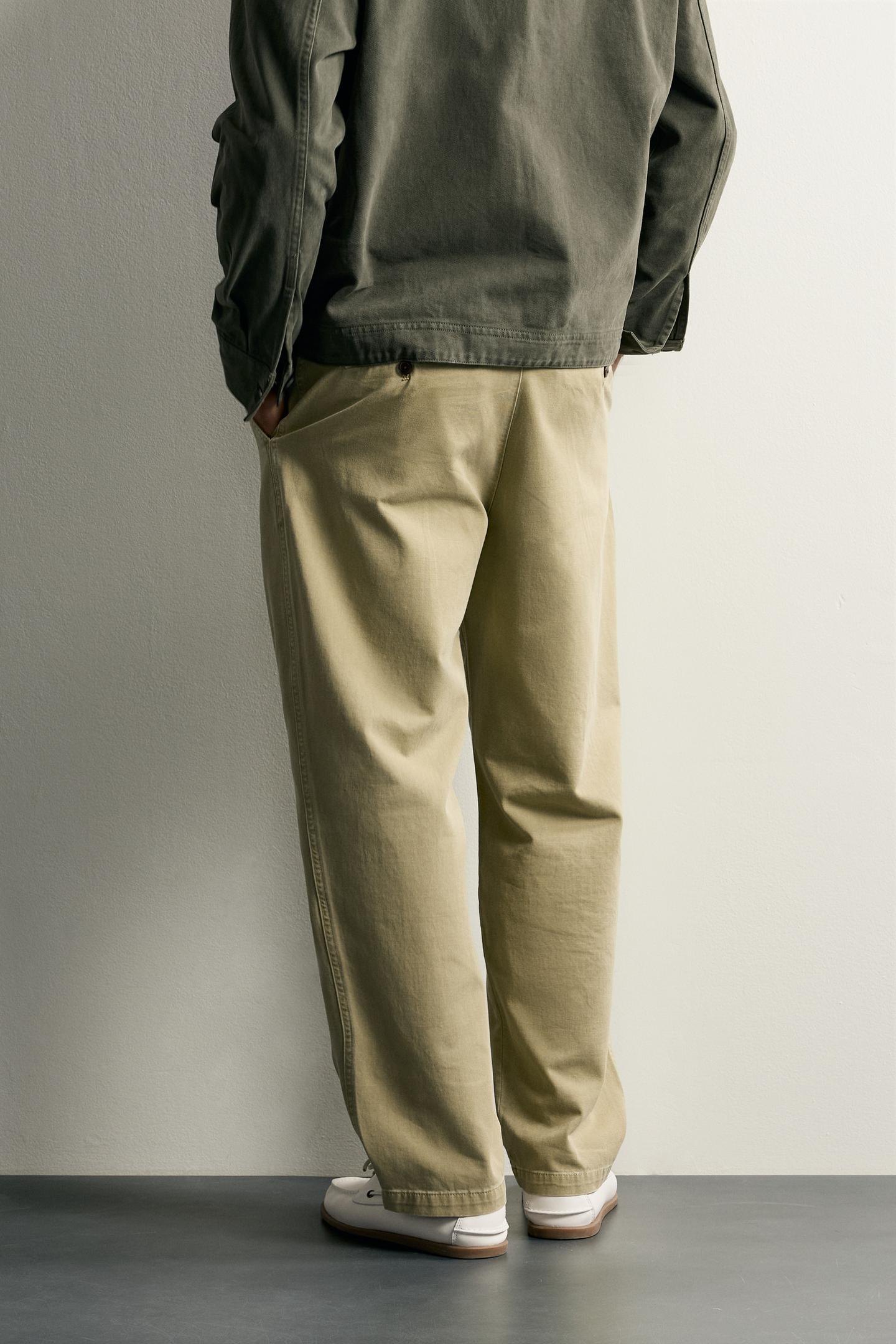 Мужские брюки Zara Straight Fit Chino, цвет: Светлый хаки — фото 3